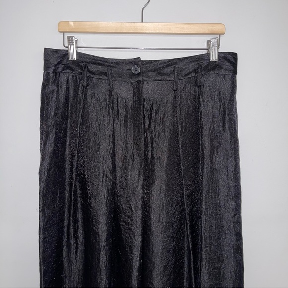 Samuel Dong Palazzo Pants Women's Size Large Black Silky Vintage Wide Leg Flowy - Picture 4 of 9